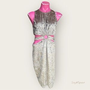 🍾🥂Champagne  Velvet Ring Detail Cutout Dress Size XL by Luna Chinx